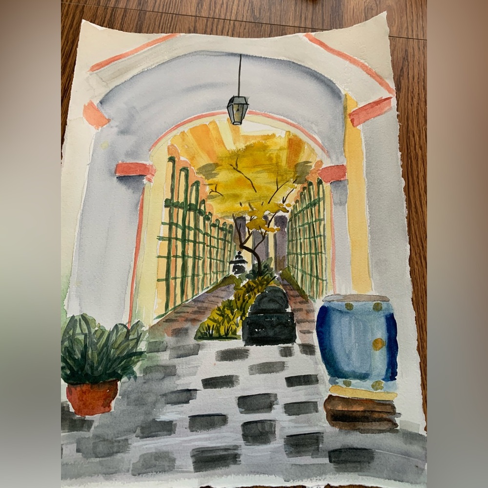 Colorful Archway Watercolor Painting